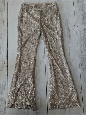 Art Class Girls' Sequin Flare Pants - Metallic Cream size small